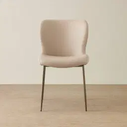 Hailey Sand Beige Vegan Leather Dining Chair - Bronze Legs
