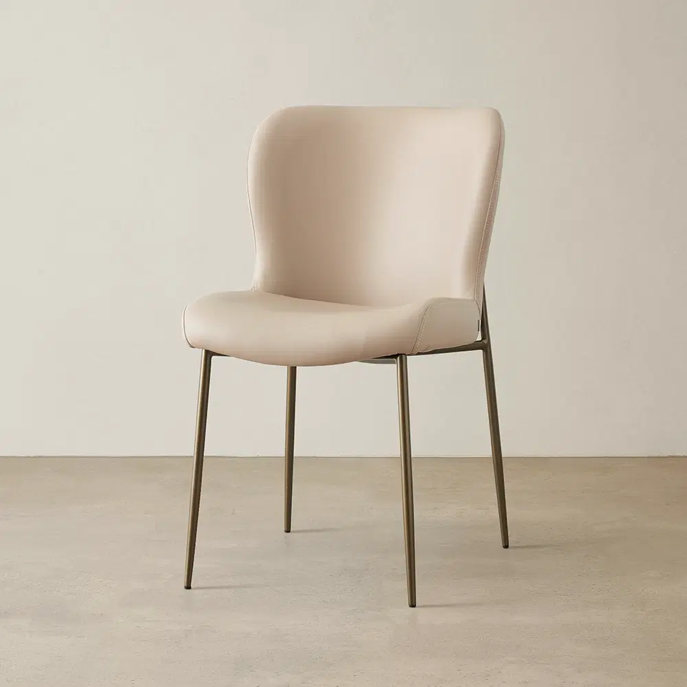 Hailey Sand Beige Vegan Leather Dining Chair - Bronze Legs