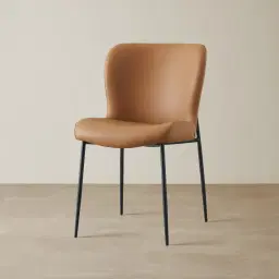 Hailey Walnut Vegan Leather Dining Chair - Black Legs