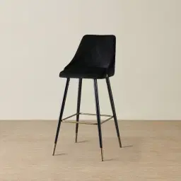 Winston III Black Velvet Bar Stool - 74cm