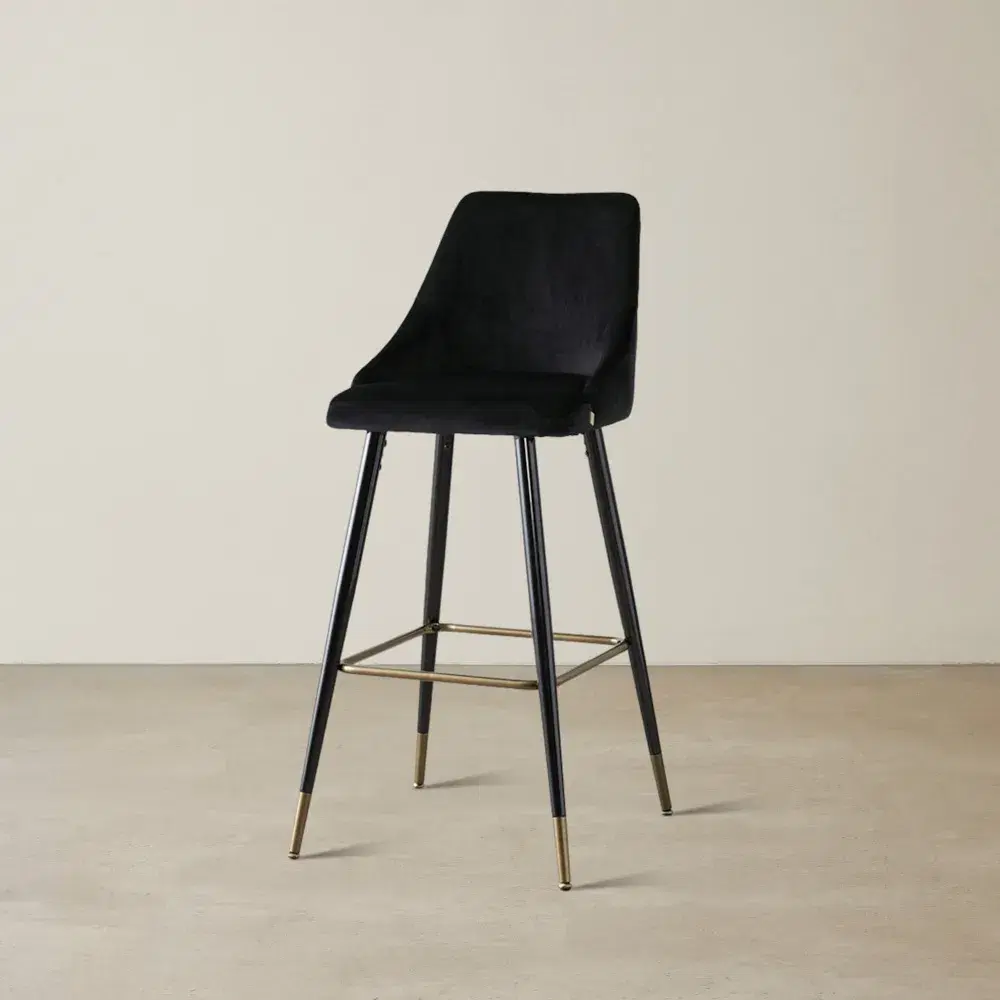 Winston III Black Velvet Bar Stool - 74cm