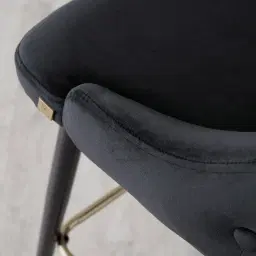 Winston III Black Velvet Bar Stool - 74cm