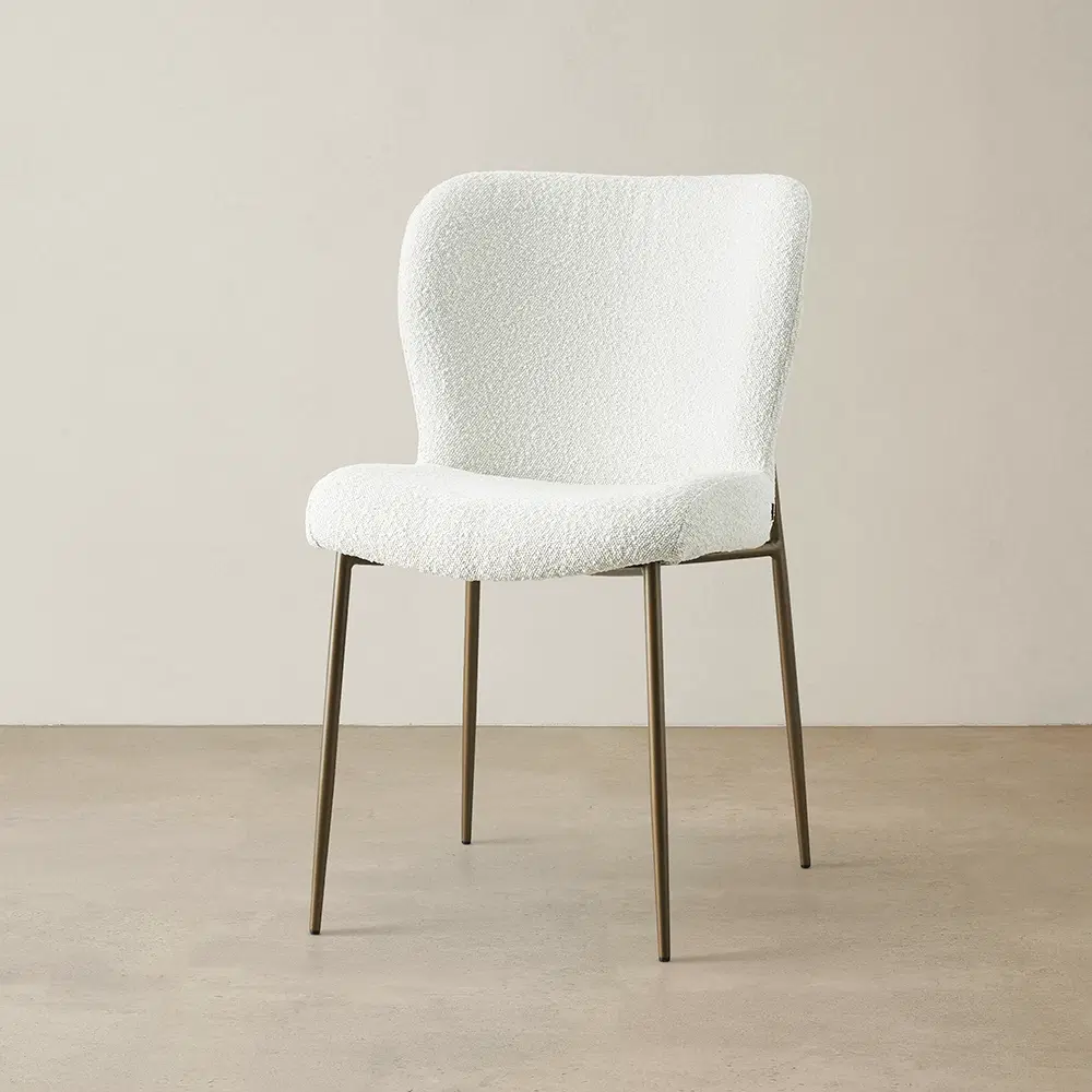 Hailey Snow White Boucle Dining Chair - Bronze Legs