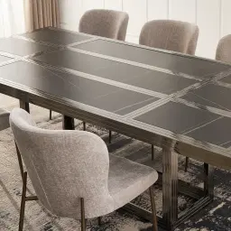 Hailey Vintage Grey Chenille Fabric Dining Chair - Bronze Legs