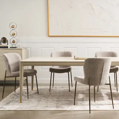 Hailey Vintage Grey Chenille Fabric Dining Chair - Bronze Legs