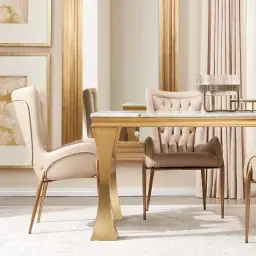 Melody Natural White Marble Dining Table - Brushed Champagne Gold Stainless Steel Legs 160cm x 90cm