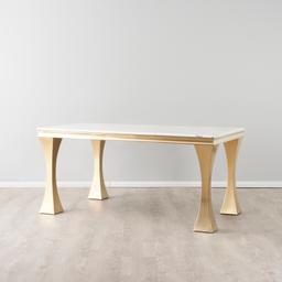 Melody Natural White Marble Dining Table - Brushed Champagne Gold Stainless Steel Legs 160cm x 90cm