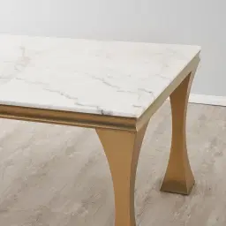 Melody Natural White Marble Dining Table - Brushed Champagne Gold Stainless Steel Legs 160cm x 90cm
