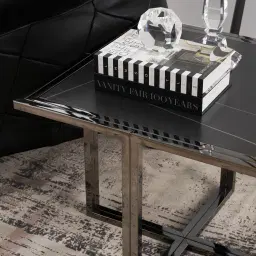 Titus Black Sintered Stone Side Table - Black Legs