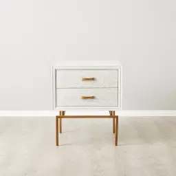 Mackenzie White Wooden Bedside Table - Brass Coloured Handles