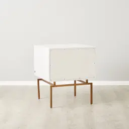 Mackenzie White Wooden Bedside Table - Brass Coloured Handles