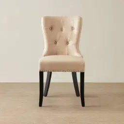 Viktor Sand Beige Vegan Leather Dining Chair - Gold Lionhead Pull