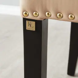 Viktor Sand Beige Vegan Leather Dining Chair - Gold Lionhead Pull