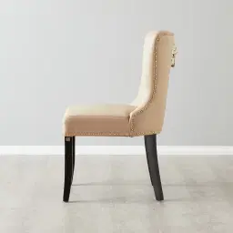 Viktor Sand Beige Vegan Leather Dining Chair - Gold Lionhead Pull