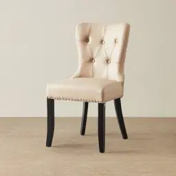 Viktor Sand Beige Vegan Leather Dining Chair - Gold Lionhead Pull