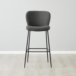 Hailey Cosmos Black Woven Fabric Bar Stool - Black Metal Legs