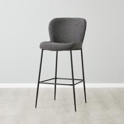 Hailey Cosmos Black Woven Fabric Bar Stool - Black Metal Legs