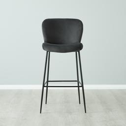 Hailey Charcoal Velvet Bar Stool - Black Metal Legs 