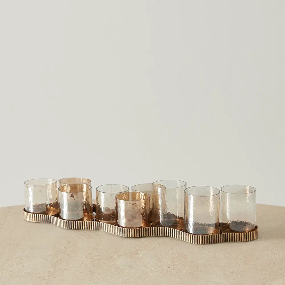 Corrugated Antique Gold Metal Multi-Light Holder