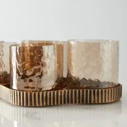 Corrugated Antique Gold Metal Multi-Light Holder