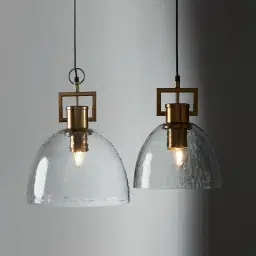 Workaday Clear Glass Satin Brass Link Pendant - Large