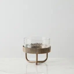 Iliana Corrugated Antique Gold Metal Bowl Decorative - Small