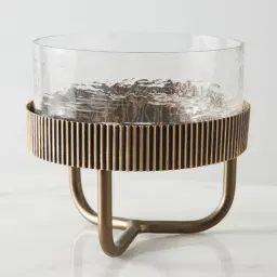 Iliana Corrugated Antique Gold Metal Bowl Decorative - Small