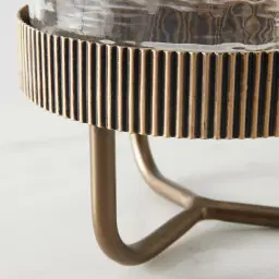 Iliana Corrugated Antique Gold Metal Bowl Decorative - Small