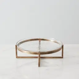Giorgio Clear Glass Antique Gold Cross Platter