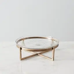 Giorgio Clear Glass Antique Gold Cross Platter