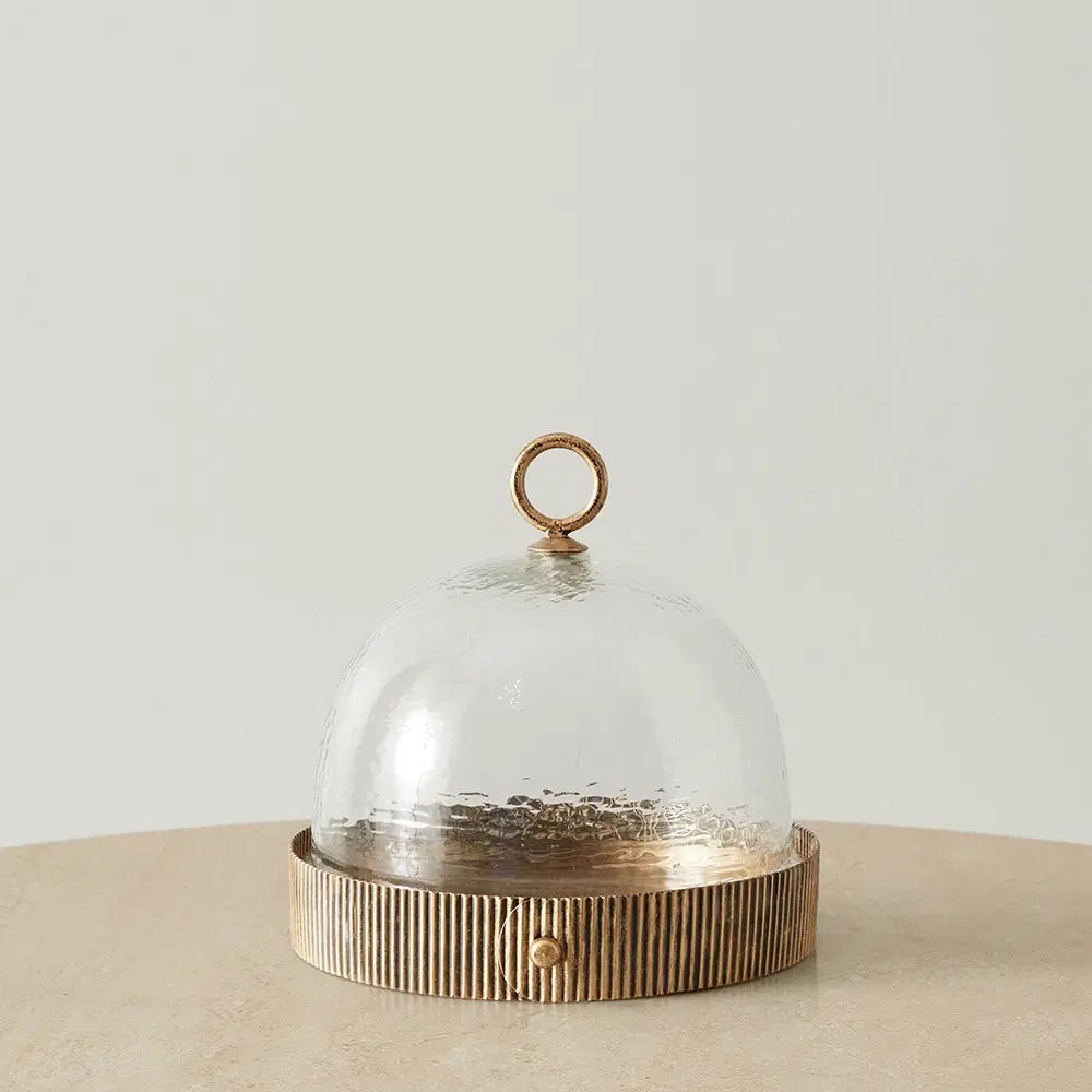 Candice Clear Glass Antique Gold Corrugated Cloche