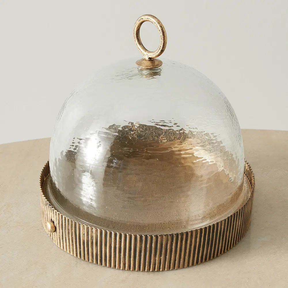 Candice Clear Glass Antique Gold Corrugated Cloche