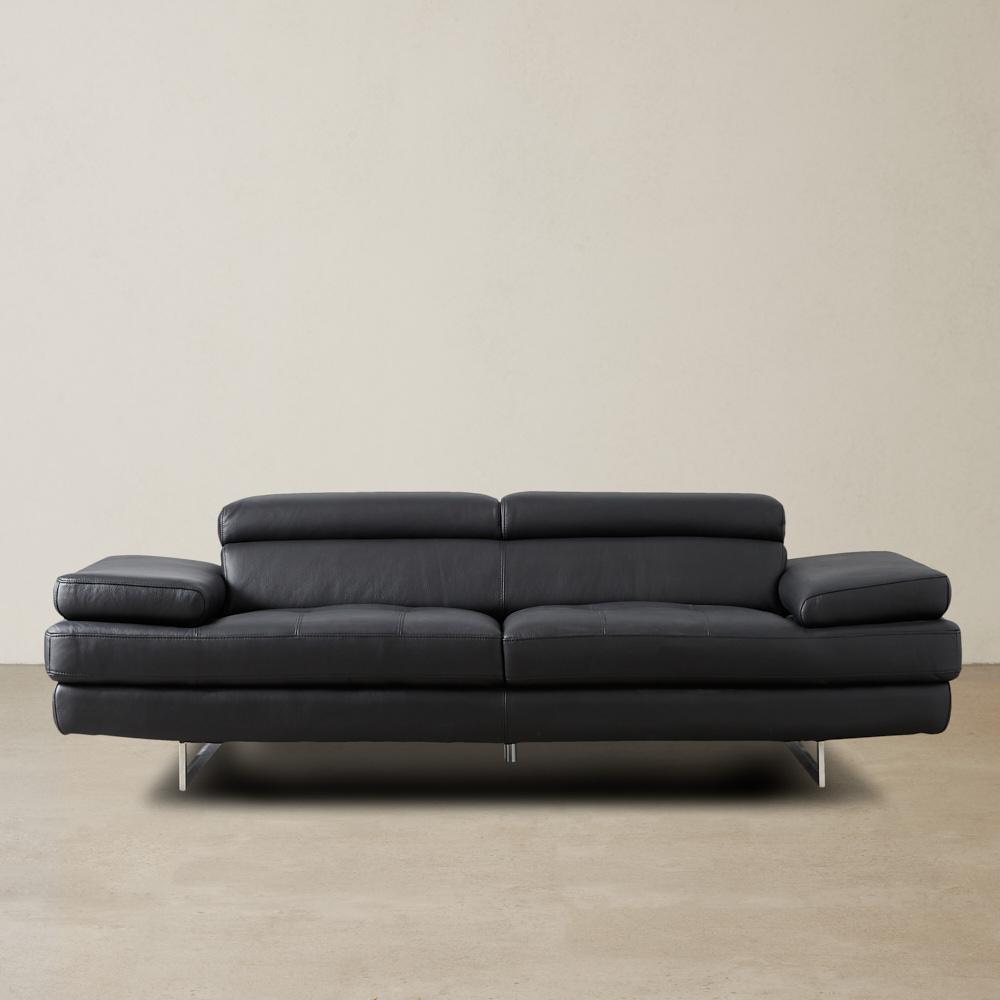 Lennox Black Leather 3-Seater Sofa