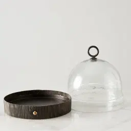 Candice Clear Glass Gilded Dark Bronze Corrugated Cloche