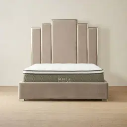 Jacques Beige Velvet King Bed-Brushed Champagne Gold Frame