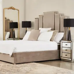 Jacques Beige Velvet King Bed-Brushed Champagne Gold Frame