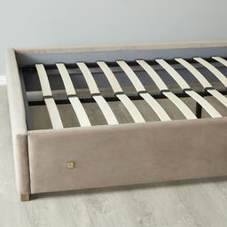 Jacques Beige Velvet Queen Bed - Brushed Champagne Gold Frame
