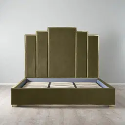 Jacques Olive Green Velvet King Bed - Brushed Champagne Gold Frame