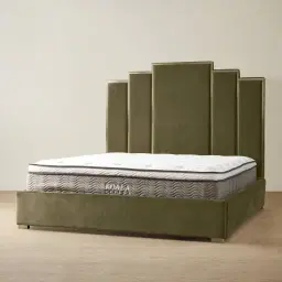 Jacques Olive Green Velvet Queen Bed - Brushed Champagne Gold Frame