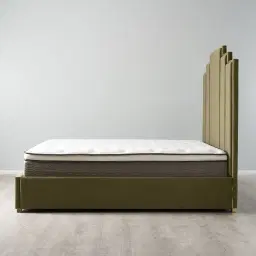 Jacques Olive Green Velvet Queen Bed - Brushed Champagne Gold Frame