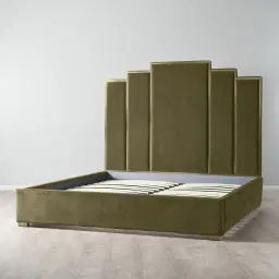 Jacques Olive Green Velvet Queen Bed - Brushed Champagne Gold Frame