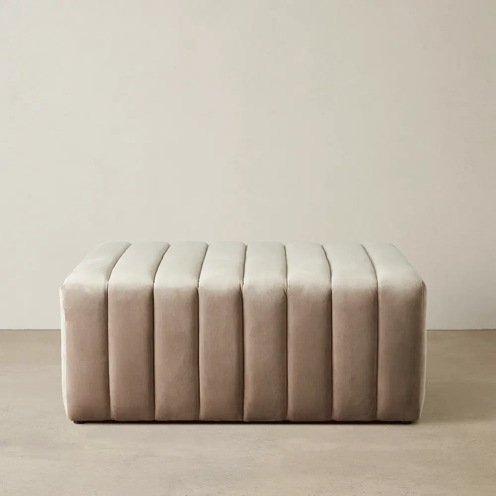 Astoria Beige Velvet Square Ottoman