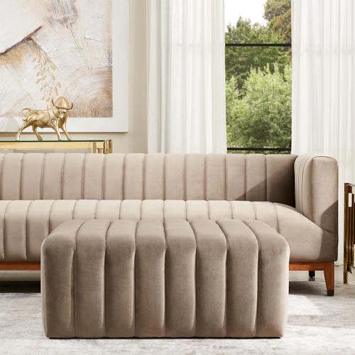 Astoria Beige Velvet Square Ottoman