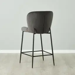 Hailey Charcoal Velvet 64cm Counter Stool Black Metal Legs
