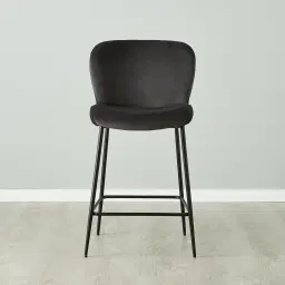 Hailey Charcoal Velvet 64cm Counter Stool Black Metal Legs