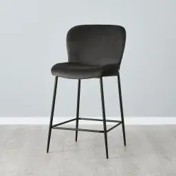 Hailey Charcoal Velvet 64cm Counter Stool Black Metal Legs