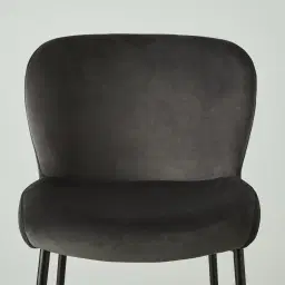 Hailey Charcoal Velvet 64cm Counter Stool Black Metal Legs