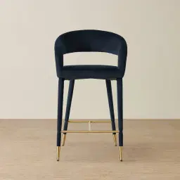 Moulin Midnight Navy Velvet 66cm Counter Stool - Brushed Gold Legs
