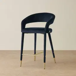 Moulin Midnight Navy Velvet 66cm Counter Stool - Brushed Gold Legs