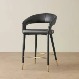 Moulin Black Vegan Leather 66cm Counter Stool - Brushed Gold Legs